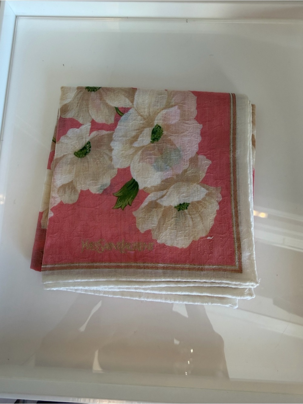 YSL scarf handkerchief Pink Cotton floral print